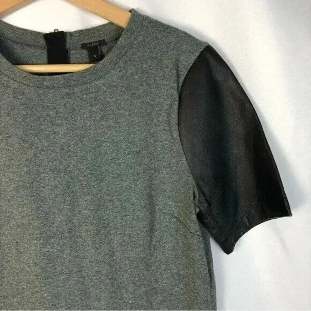 J. Crew Dark Gray Leather Sleeve Short Sleeve Top S
